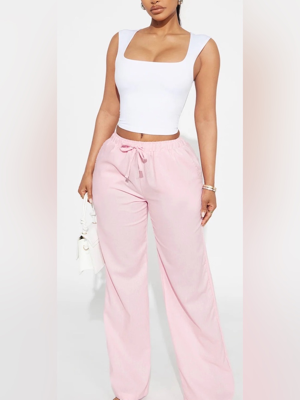 Pink Drawstring Wide-Leg Pants